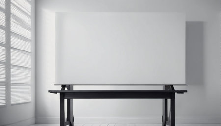 Blank white poster on black table in room. 3D renderingの素材