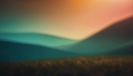 Sunset in mountains. Abstract nature background. Colorful landscape.の素材