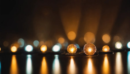 Glowing Christmas lights on a black background. Bokeh.の素材