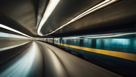 Motion blur of moving train in the tunnel. Motion blur abstract backgroundの素材