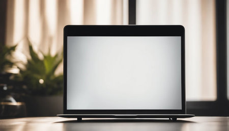 Laptop with blank screen on the table in the office room.の素材