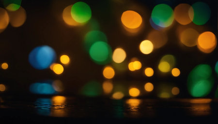 Colorful bokeh on black background. Christmas and New Year concept.の素材