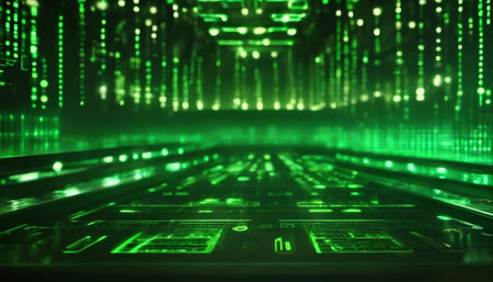 Futuristic cyberspace with glowing lights. 3d renderingの素材