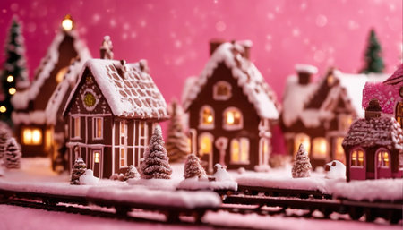 Christmas village in the snow. Christmas and New Year holidays background.の素材