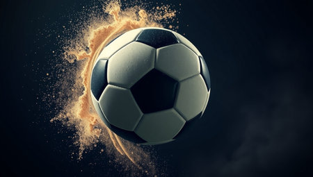 Soccer ball breaking through the ground. Mixed media. Mixed mediaの素材