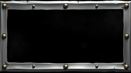 Metal frame with rivets on a black background. 3d renderingの素材