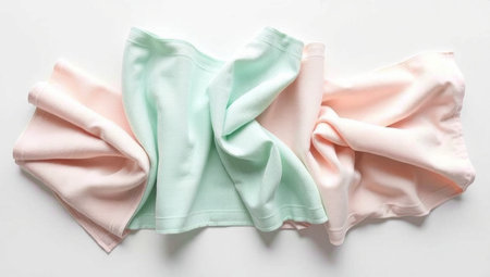 Crumpled clothes on white background, top view. Dry clothesの素材