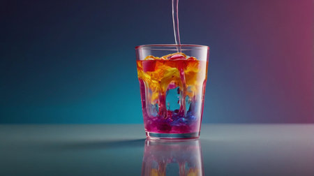colorful cocktail in a glass on a blue-purple backgroundの素材