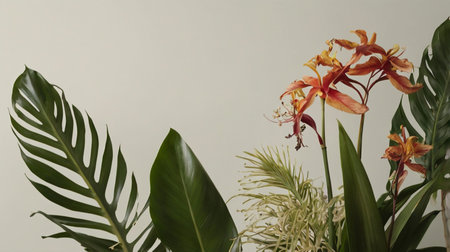 Tropical plants on a white background. Exotic plants.の素材