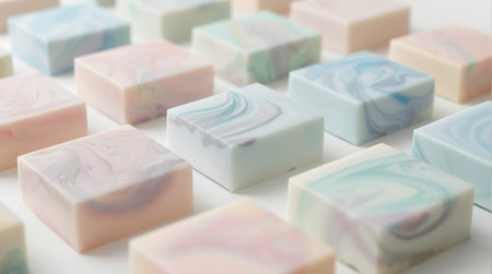 handmade soap bars on a white background, close-up.の素材
