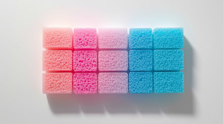 Colorful sponges for washing dishes on a white background.の素材