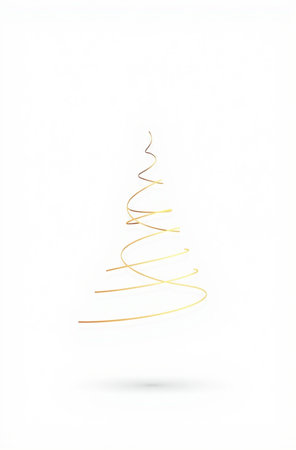Christmas tree made of golden lines on white background. Vector illustration.の素材