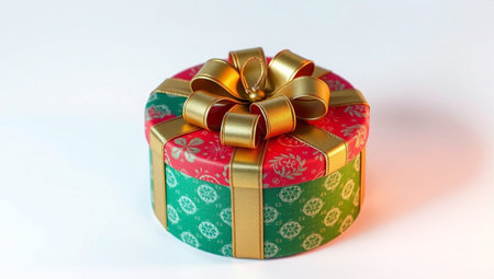 Gift box with golden bow isolated on white background, stock photoの素材