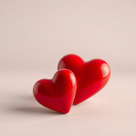 A vibrant red heart with a glossy, three-dimensional finish sits against a soft, light-colored...