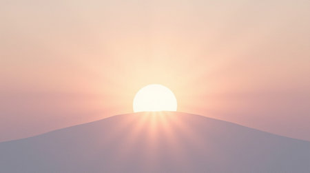 Sunset over the mountains. 3d render. Computer digital image.の素材