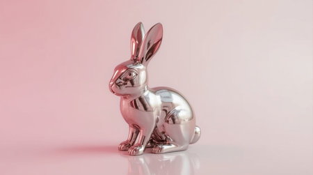 Rabbit statuette on a pink background. 3d renderingの素材