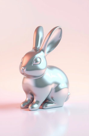 Easter bunny, 3D render of silver hare on white backgroundの素材
