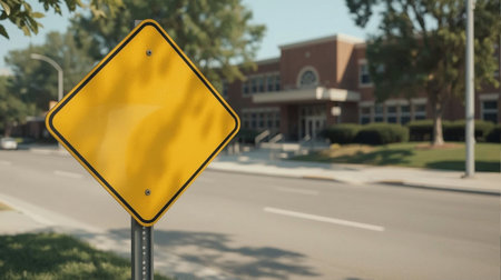 Blank yellow traffic sign on the street. 3d rendering.の素材