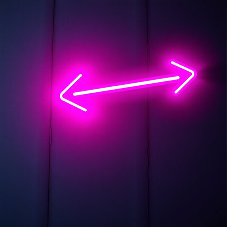 Neon glowing arrow icon on concrete wall background. 3D renderingの素材