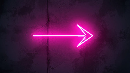 Neon arrow on grunge wall background. 3d rendering.の素材