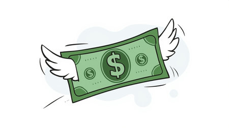 Money with wings isolated on white background. Vector illustration in flat style.の素材
