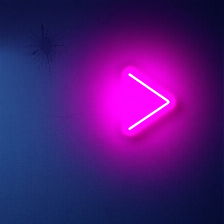 Glowing neon play button on a dark blue background. vector illustrationの素材