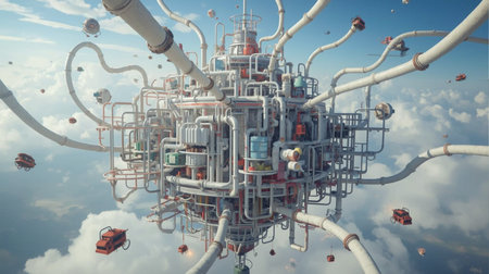 3d rendering of a science fiction planet in the sky. Futuristic technology concept.の素材