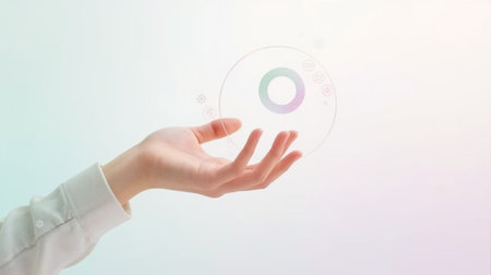 Female hand touching a button on a touch screen interface. Business conceptの素材