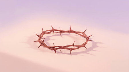 Crown of thorns on pink background. 3D rendering.の素材