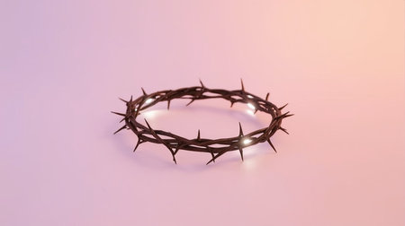 Crown of thorns on a pink background. Christian symbol.の素材