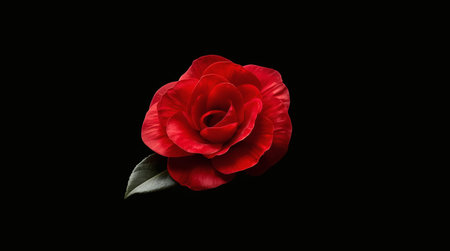 Red camellia flower isolated on black background with clipping path.