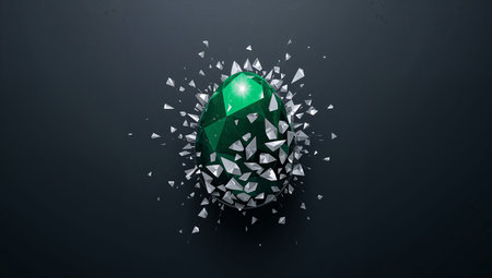 Green egg with broken pieces isolated on black background. 3d illustration
