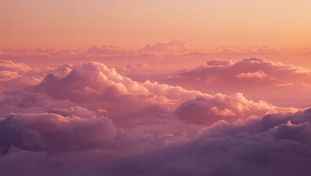 Aerial view of beautiful cloudscape at sunset. View from airplane window.