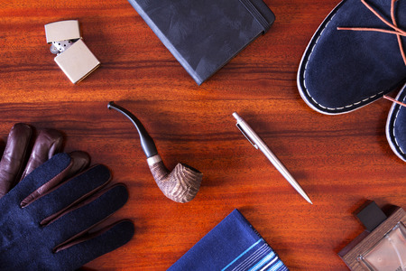 gentleman set lying on the vintage tableの写真素材