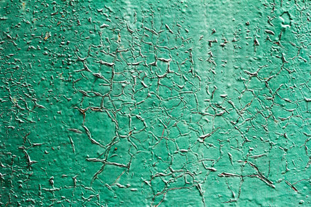 Pattern of old painted metal surface. Rusty metal, peeling paint, green tones, bright colors.の写真素材