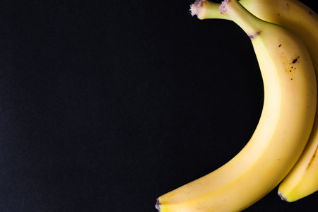 banana on black background. Space for textの写真素材