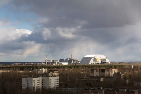 The Chernobyl nuclear power plant. View from Pripyatの写真素材