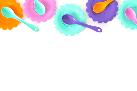 pastel colours pink, purple, aquamarine, color plates set isolated on whiteの写真素材