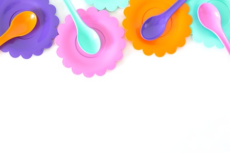 pastel colours pink, purple, aquamarine, color plates set isolated on whiteの写真素材