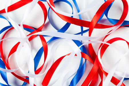 Intricate ribbons of red white and blue coloursの写真素材