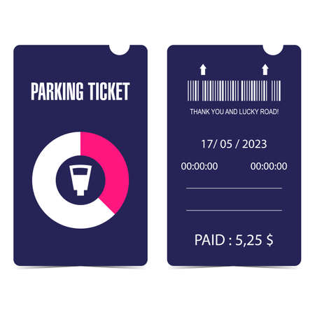 Parking ticket, quittance, receipt or talon with parking meter, bar code, date, time and price. Front and back sides of automatic parking zone quittance or receipt.のイラスト素材