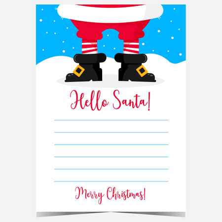 Hello Santa Christmas postcard or letter template with blank space to fill text, message or wish list and send it to Santa Claus via polar mail. Vector illustration in flat style.のイラスト素材