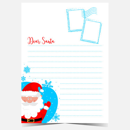 Christmas letter with Dear Santa words, empty lines to fill out by kids with congratulation message or wish list during winter holidays. Ready to print or for web illustration.のイラスト素材