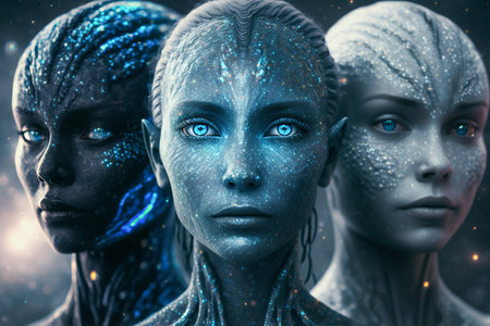 Starseed people as human aliens from other galaxies, fictitious person. AI generated imageの素材
