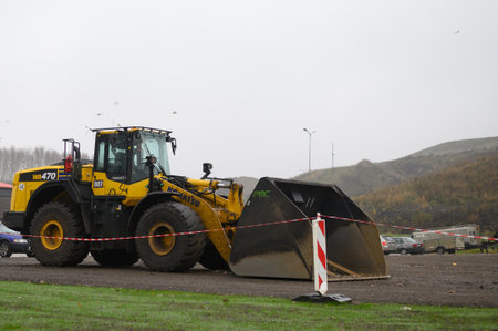 Riga, Latvia, November 15, 2022: Bulldozer equipment at waste processing siteのeditorial素材