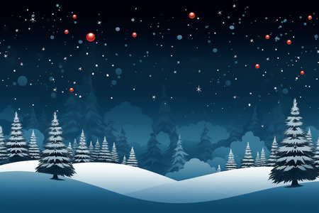 Moody festive Christmas night scene in the woods with Christmas lights and snowの素材