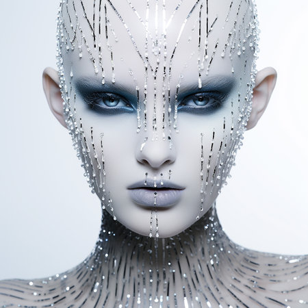 Fictitious fantasy woman in fairy tale forest with frost elements in her attireの素材