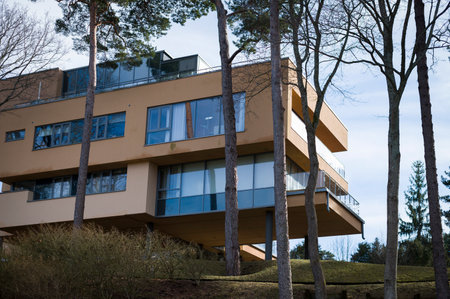 Saulkrasti, Latvia, March 16, 2023: New housing exterior as living and office buildings in a small cityのeditorial素材