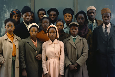 Black history month. Collage of a black American people in bright colorsの素材