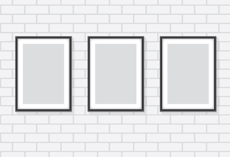 White brick wall with framesのイラスト素材
